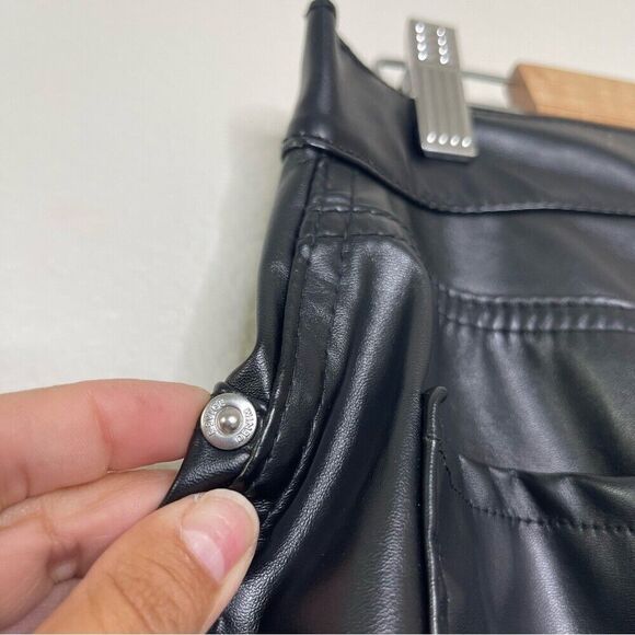 Revice Pants Size 32 Black Vegan Leather Uptown Happy Hour Straight Slit Leg - Picture 13 of 15